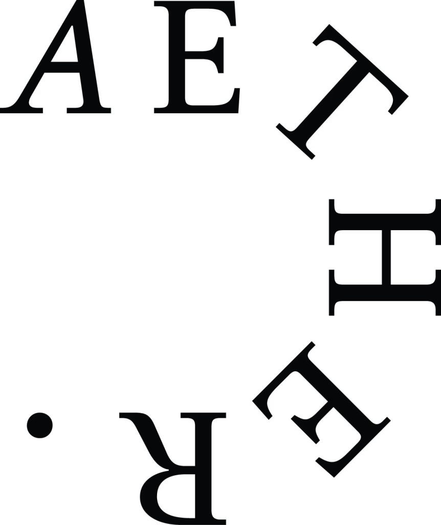Aether visual identity and curved logo inspired by rising smoke