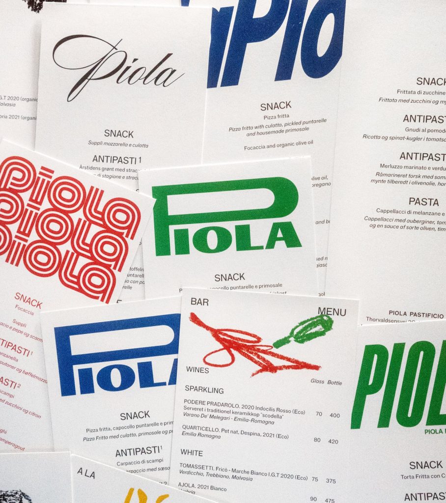 Piola Pastificio visual identity in use